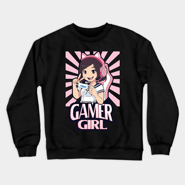 Anime Gamer Girl Gaming Girls Gift Crewneck Sweatshirt by Foxxy Merch